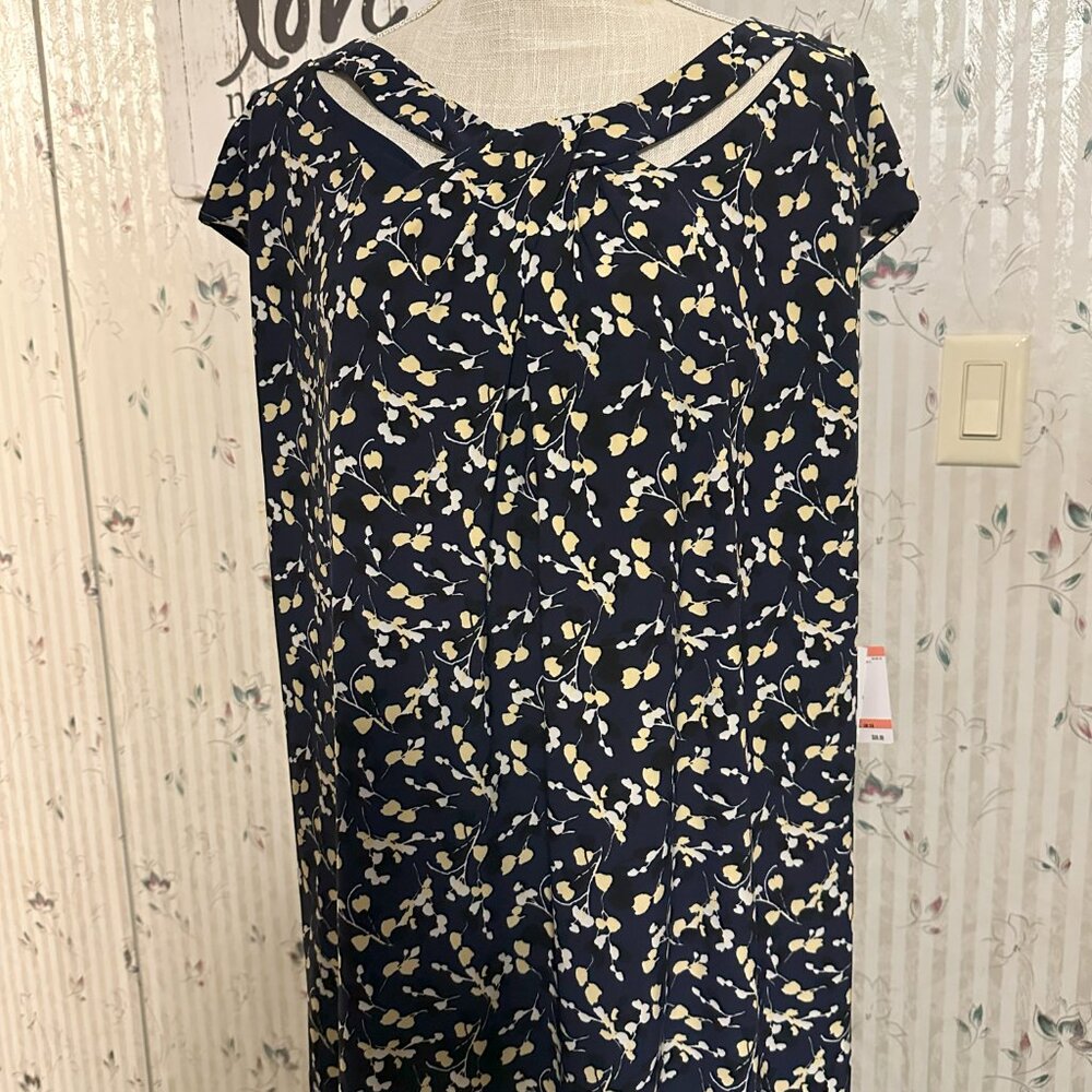 Kasper Pull Over Woman 3X Blue Yellow Floral NWT